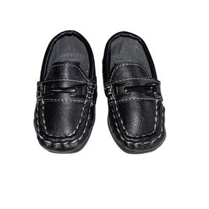 Boys Josmo Black Loafers With‎ Black Metal Bar Accents Sz 2